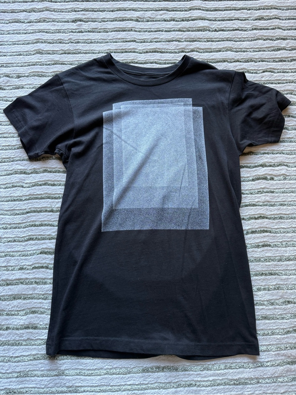 Black Graphic Crewneck T-Shirt with Overlay Square Design